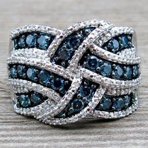 NEW 18K White Gold Sapphire Braided Ring
